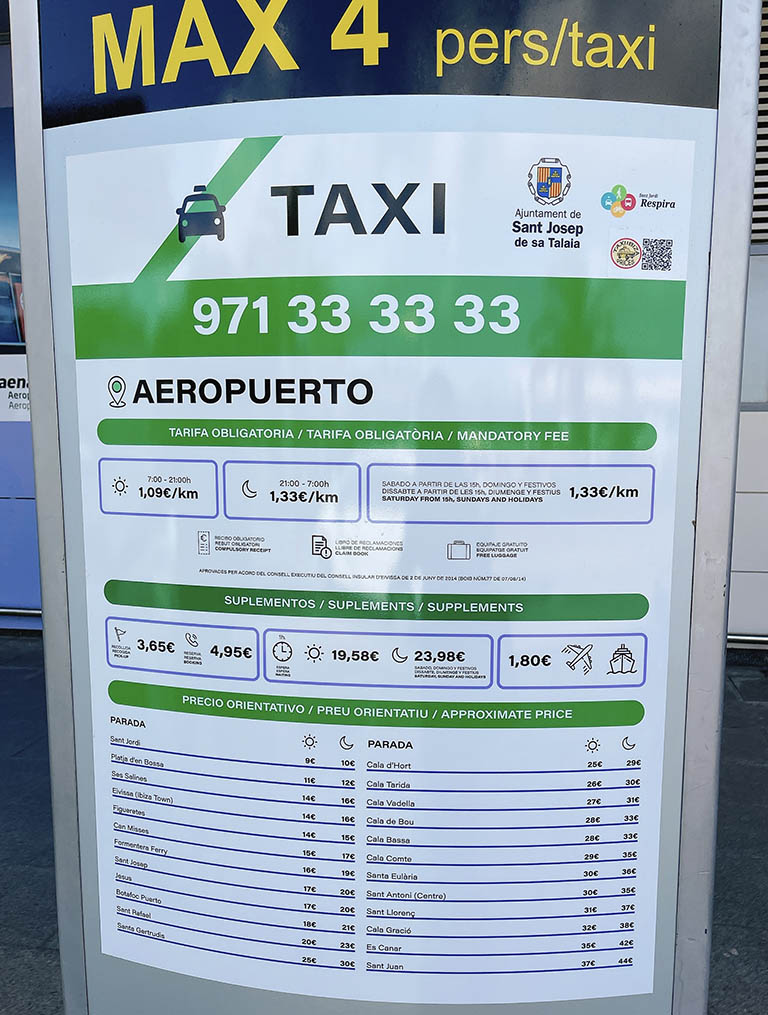 taxi ibiza luchthaven prijzen